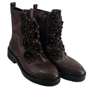 Anthropologie boots Bruno Premi Essential Floral Booties brown leather sz 5.5